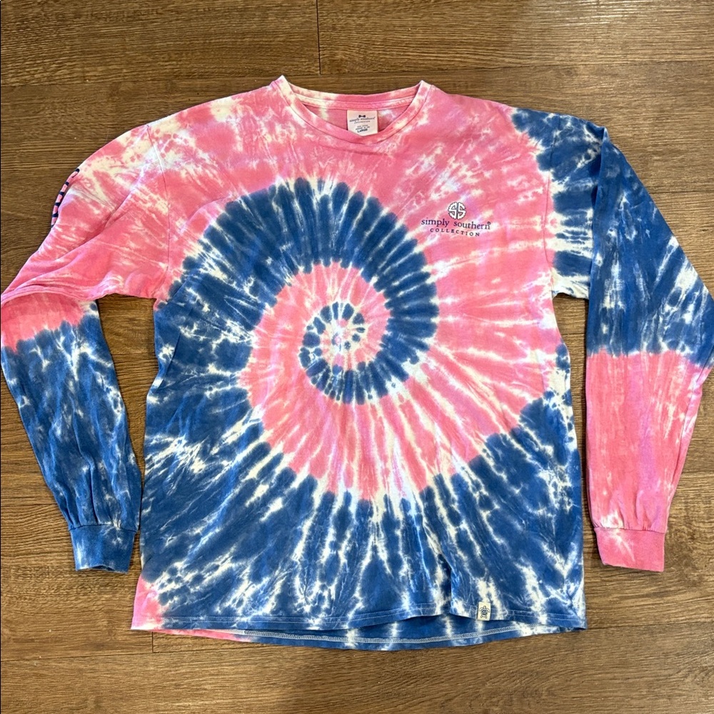 Simply Southern 100% Cotton Pink & Blue Tie-Dye Long Sleeve Top